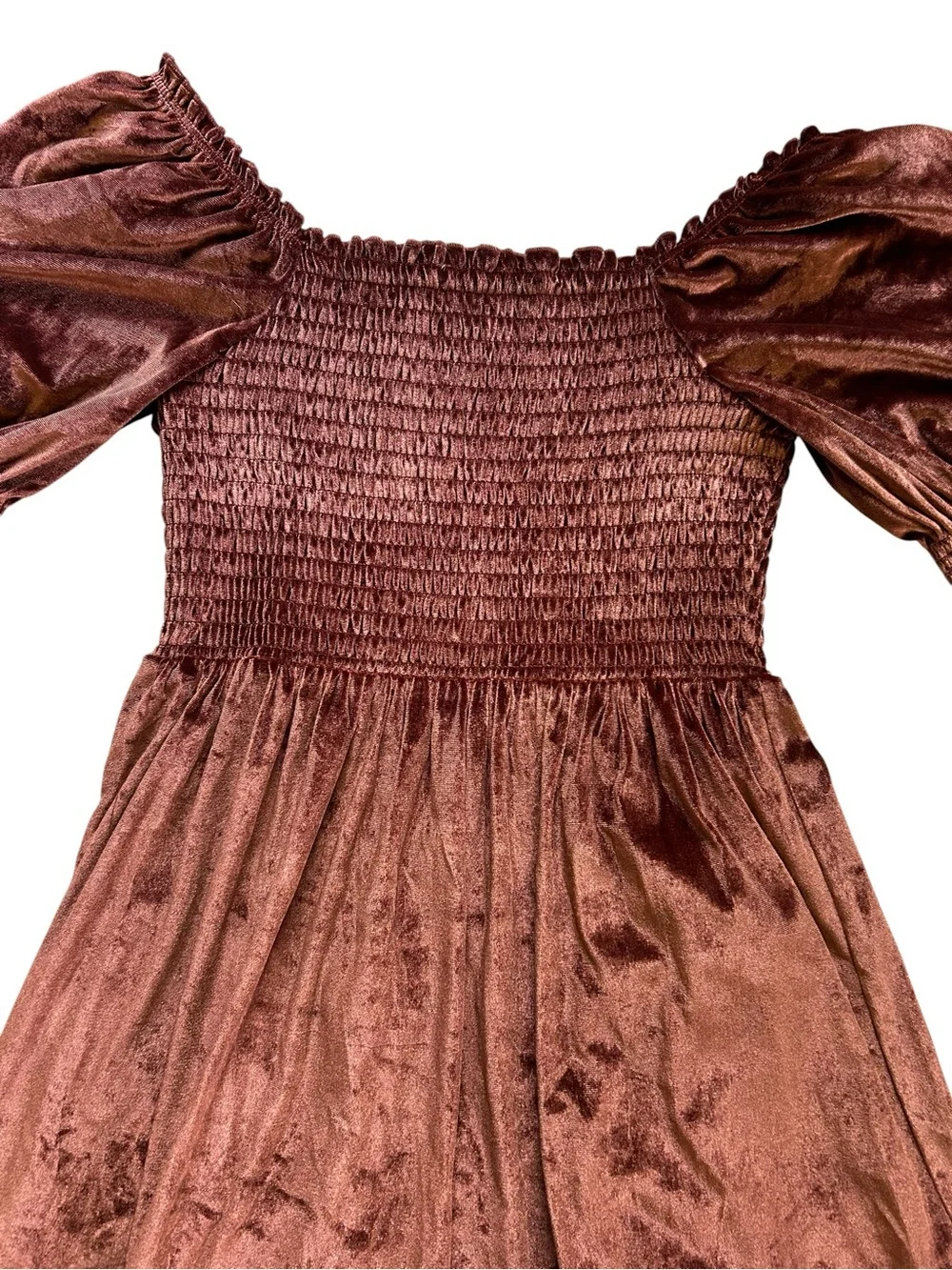 Baltic Born Velvet Clara Smocked Maxi Dress Brown NWT Size L Boho Fairy Cottage